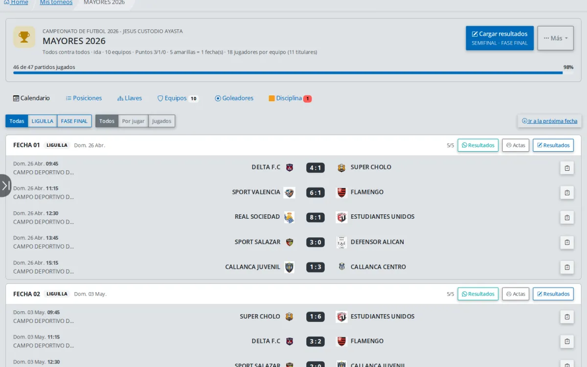 Fixture automático en Golazo